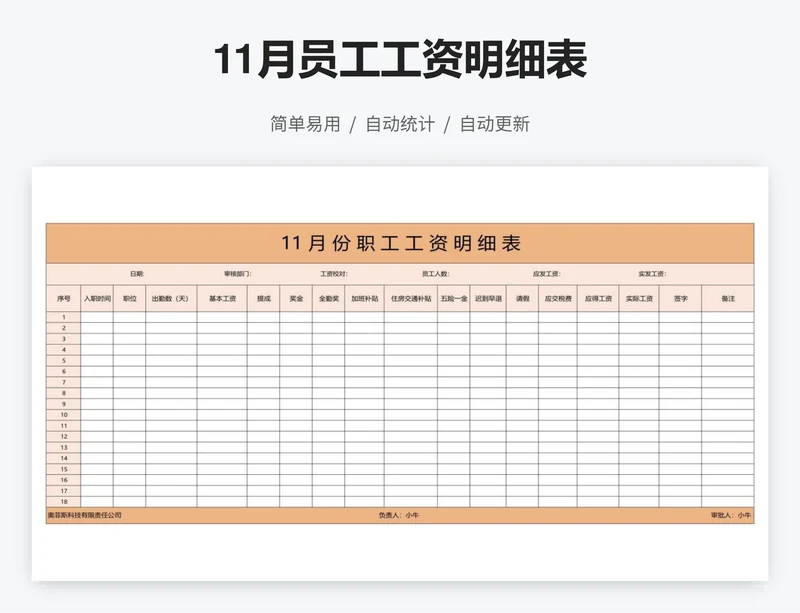 11月员工工资明细表