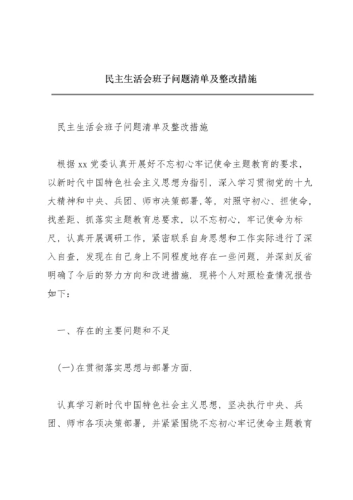 民主生活会班子问题清单及整改措施.docx