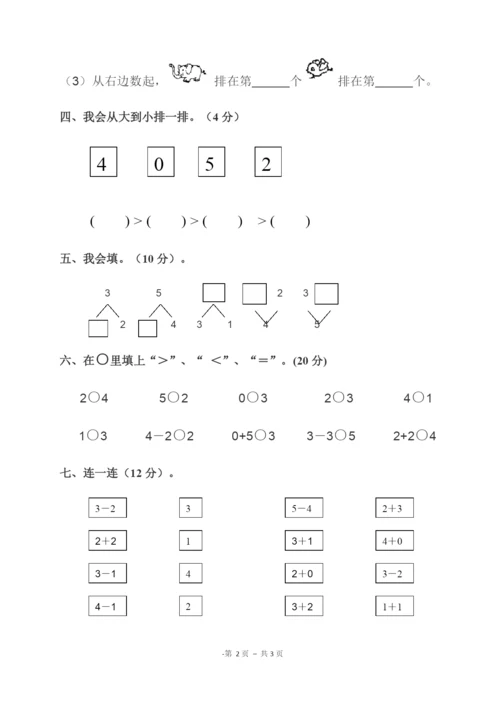 人教版一年级上册《1-5的认识》练习题.docx