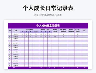 简约风个人成长日常记录表