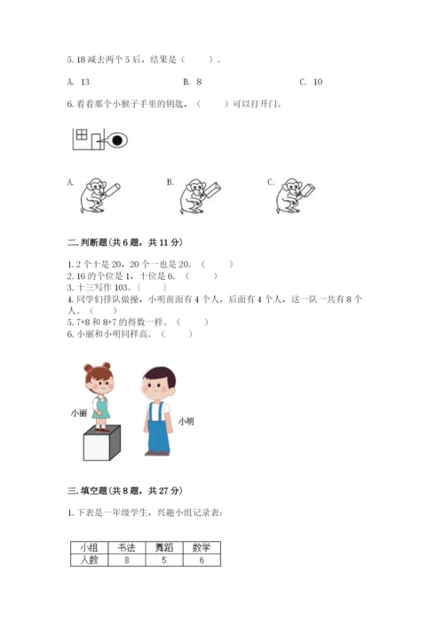 小学数学试卷一年级上册数学期末测试卷精编答案.docx