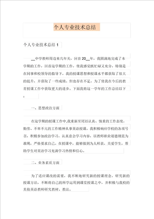 实用模板个人专业技术总结