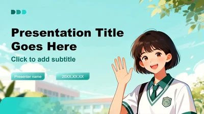 绿色清新卡通风学生会自我介绍PPT主题模板