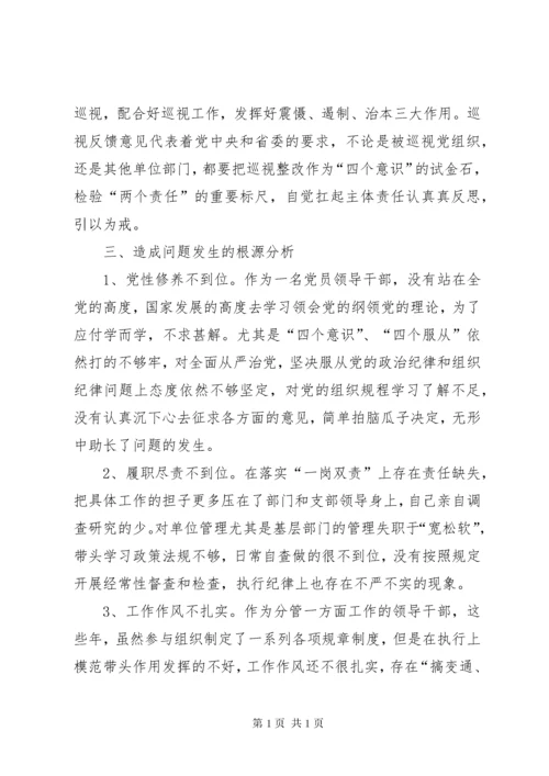 市纪委书记在巡视整改专题民主生活会上的个人对照检查材料.docx