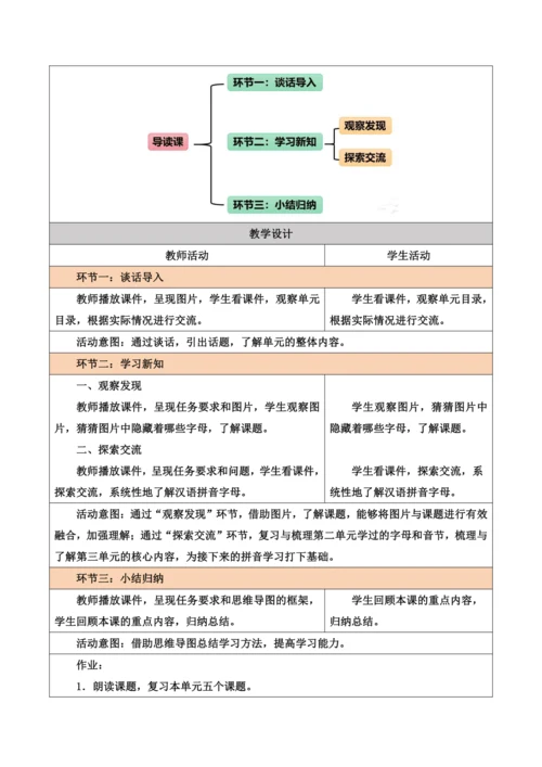 部编1A 第3单元 第1课 导读课 教学设计