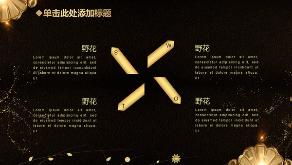 金色花朵奢华风年终工作总结通用PPT模板