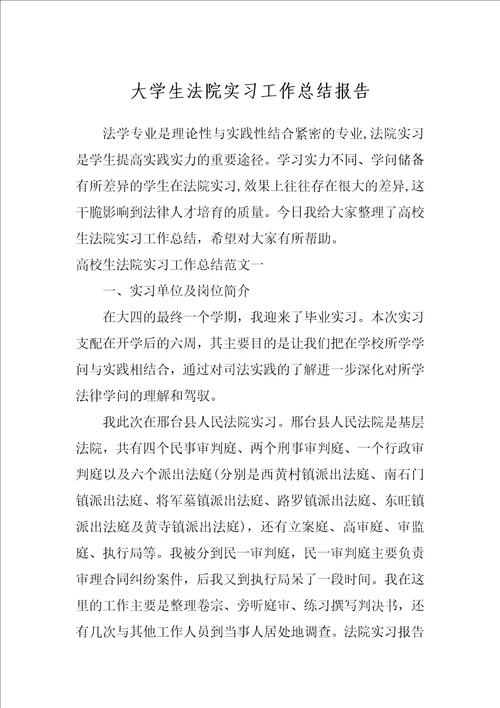 大学生法院实习工作总结报告