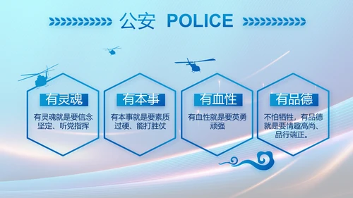 蓝色大气民警工作总结汇报PPT动态模板