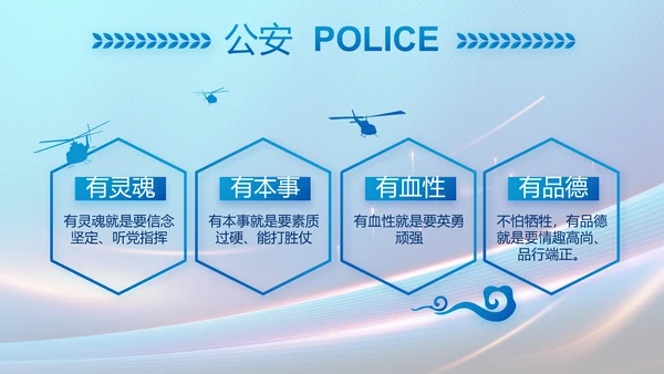 蓝色大气民警工作总结汇报PPT动态模板
