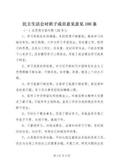 民主生活会对班子成员意见意见100条.docx
