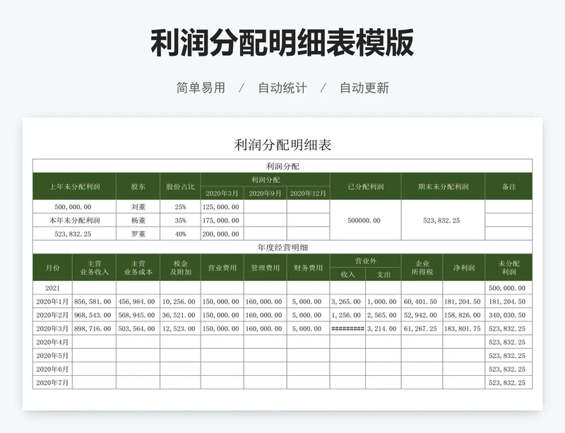 利润分配明细表模版