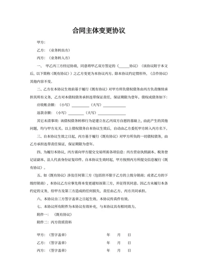 合同主体变更协议