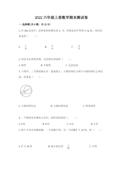 2022六年级上册数学期末测试卷带答案（突破训练）.docx