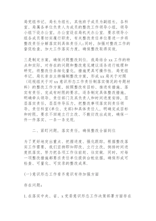 巡视组反馈意识形态工作责任制落实问题整改情况汇报.docx