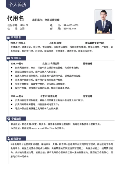 大气电商运营经理简历模板word个人简历介绍
