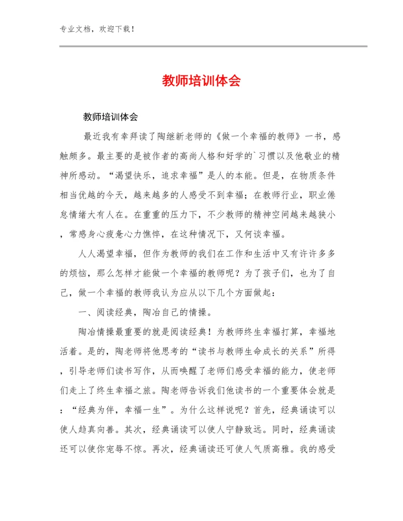 2024年教师培训体会范文14篇.docx