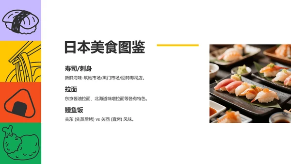 彩色插画风几何元素日本旅游攻略PPT模板