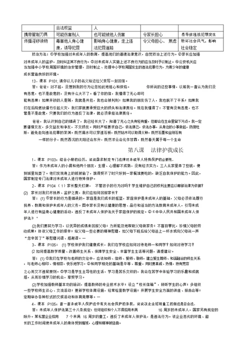 七年级思想品德下册课本习题答案