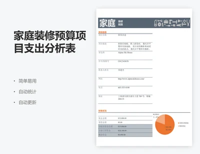 家庭装修预算项目支出分析表