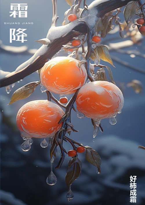 好柿成霜霜降节气海报