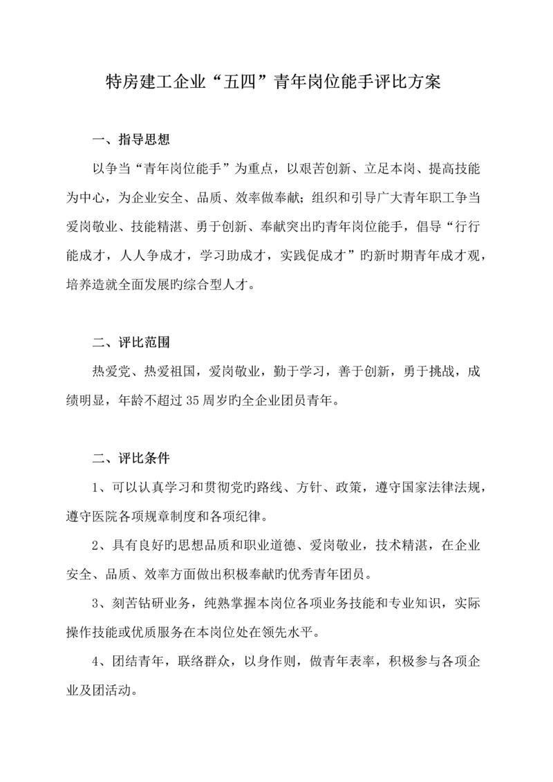 特房建工公司五四青年岗位能手评先评优方案.docx