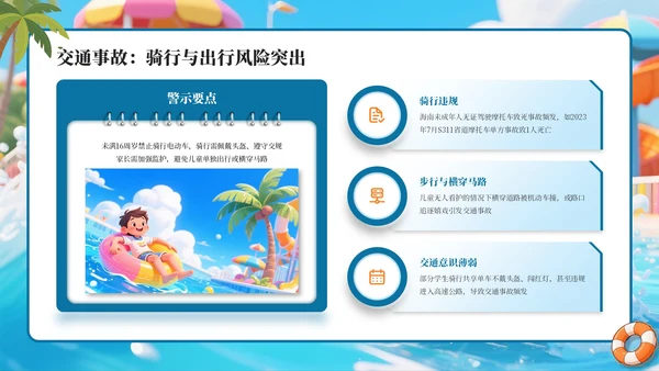 蓝色卡通暑假安全教育通用PPT模板
