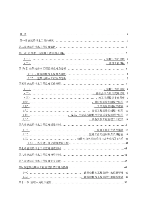 给排水及水消防工程监理实施细则包含重难点分析