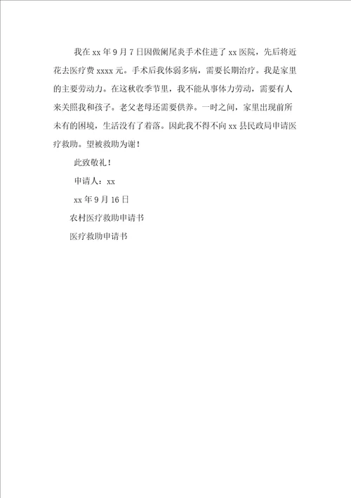 20xx医疗救助申请书3篇