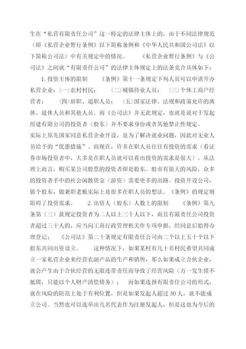论现行私营企业法律制度立法缺陷(法律论文).docx