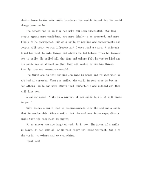 精编之微笑的力量英语演讲稿优秀范文精选.docx