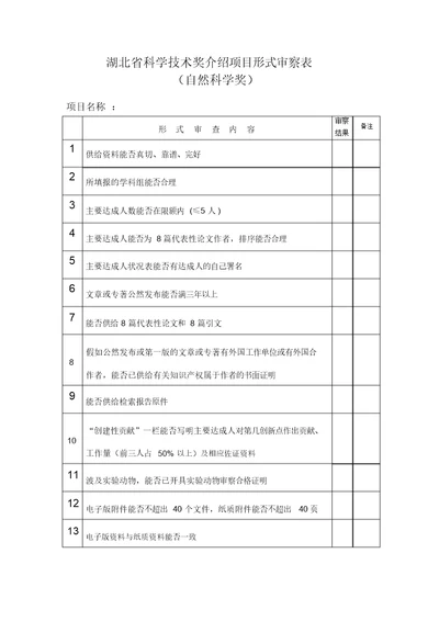 湖北科学技术奖项目形式审查表