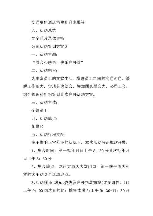 公司活动策划方案 公司团建活动方案大全