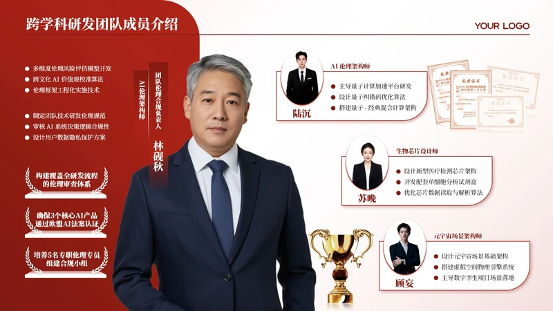 红色商务风4项团队成员介绍PPT单页