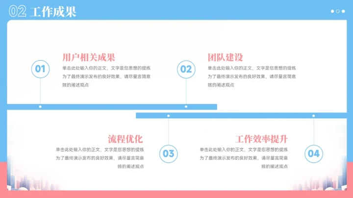 蓝粉色城市建筑风工作总结汇报PPT模板