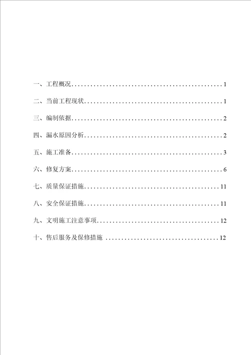 地下室车库漏水维修施工组织设计方案