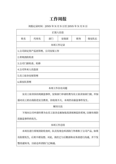 汇报人工作周报word模板