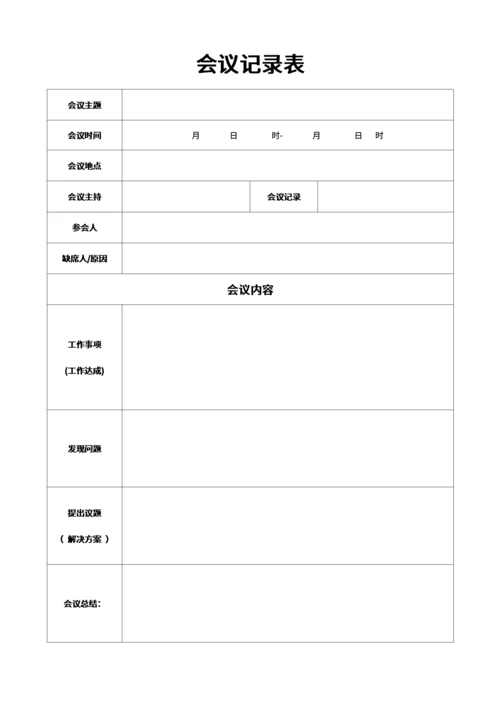 通用会议记录表格