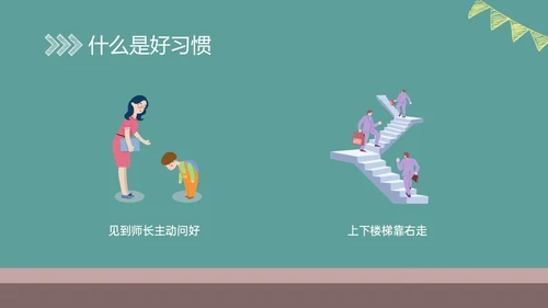 绿色黑板风格卡通习惯养成主题班会PPT课件