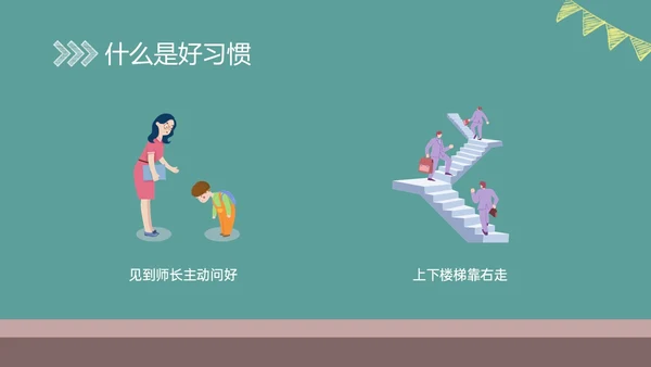 绿色黑板风格卡通习惯养成主题班会PPT课件