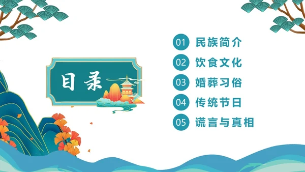 蓝绿色插画维吾尔族少数民族介绍学生PPT