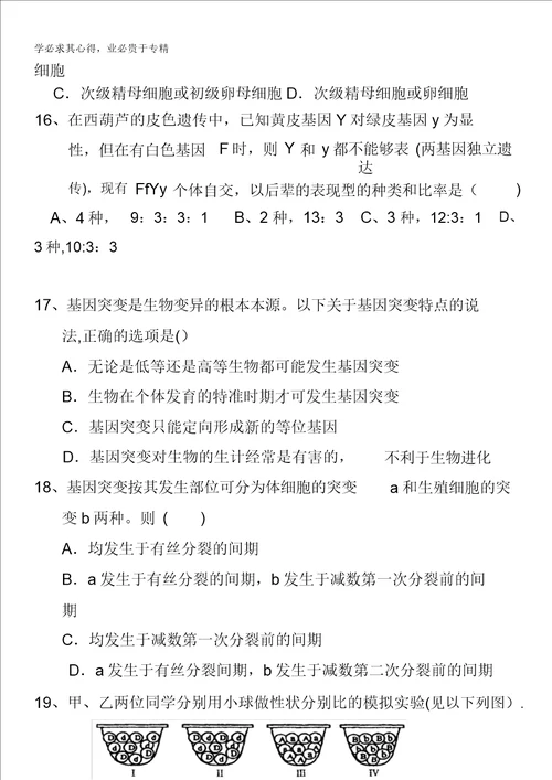 福建省泉州一中2011届高三上学期期末考试卷生物