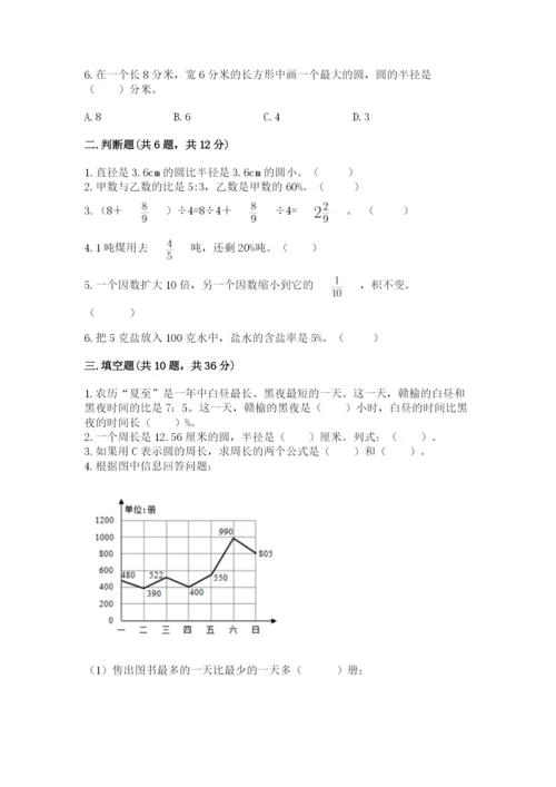 2022六年级上册数学期末考试试卷附答案（预热题）.docx