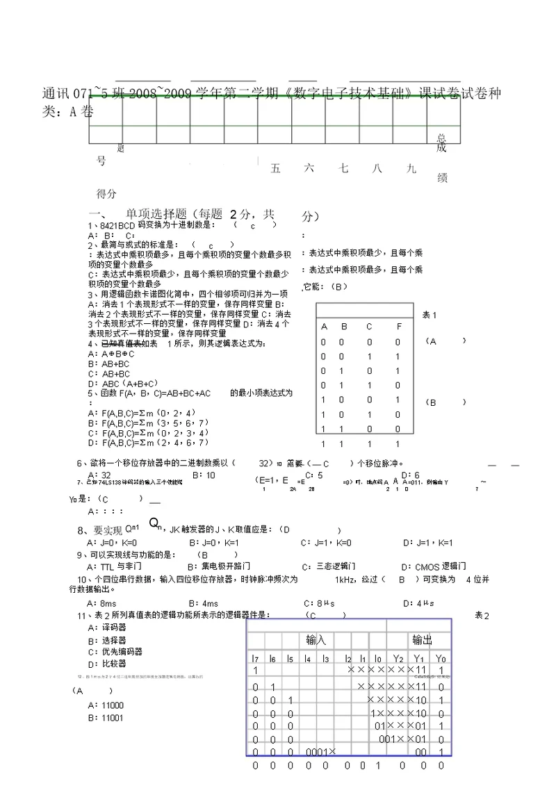 数电试题及答案