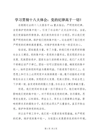 学习贯彻十八大体会：党的纪律高于一切！.docx