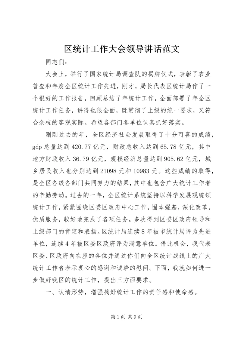 区统计工作大会领导讲话范文.docx