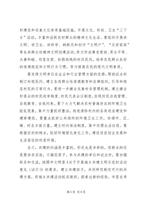 在城乡共建文明示范村工作座谈会上的讲话.docx