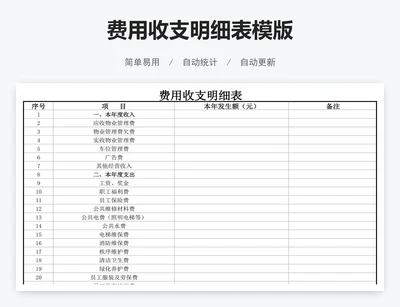 费用收支明细表模版