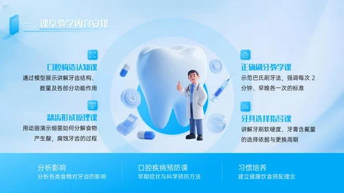 蓝色3D立体风学校口腔健康教育PPT模板