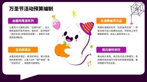 紫色插画风万圣节主题派对策划PPT模板