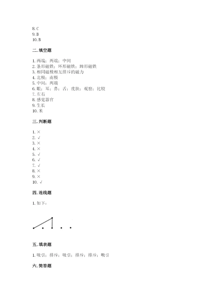 教科版二年级下册科学知识点期末测试卷及参考答案【精练】.docx